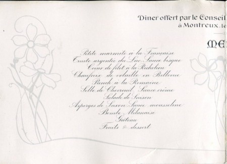 Speisekarte Festessen Simplontunnel innenseite links